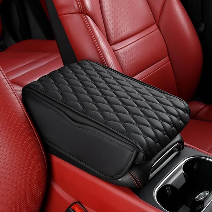 for Alfa Romeo Stelvio (949) 2017 2018 2019 2020 2021 2022 Car Center Console Cover, Leather Memory Foam Protection Pad, Hand Rest Pillow with Height Increase, Interior Accessory,Black, normal