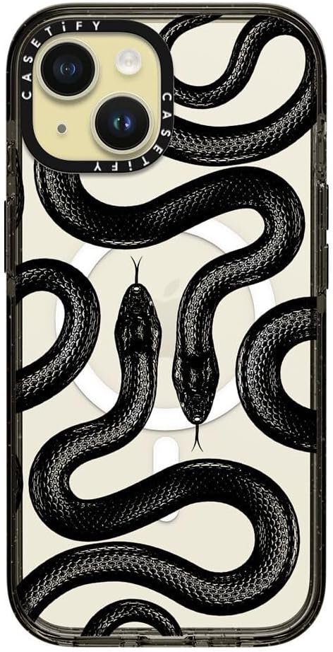 CASETiFY Impact iPhone 15 Case [4X Military Grade Drop Tested / 8.2ft Drop Protection/Compatible with Magsafe] - Animal Prints - Black Kingsnake - Clear Black