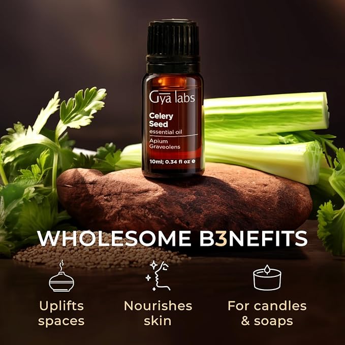 100% Pure Celery Seed Essential Oil - 0.34 Fl Oz - Celery Seed Oil for Hair, Skin, Diffuser, Aromatherapy & DIY Candle Making Scent