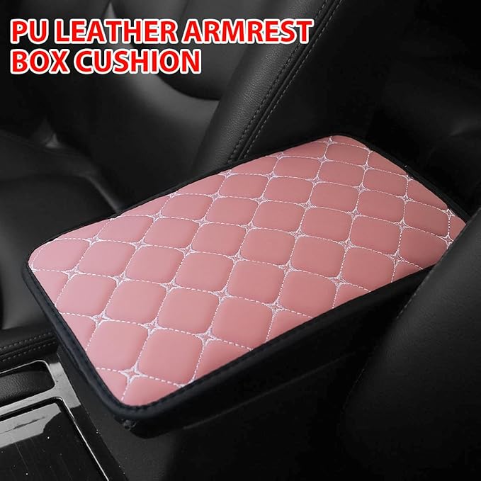 HZEL Car Center Console Cushion Pad, PU Leather Vehicle Armrest Protection Cover, Waterproof Automotive Interior Arm Rest Seat Box Mat Accessories, Universal for SUV, Sedan, Truck (Pink)