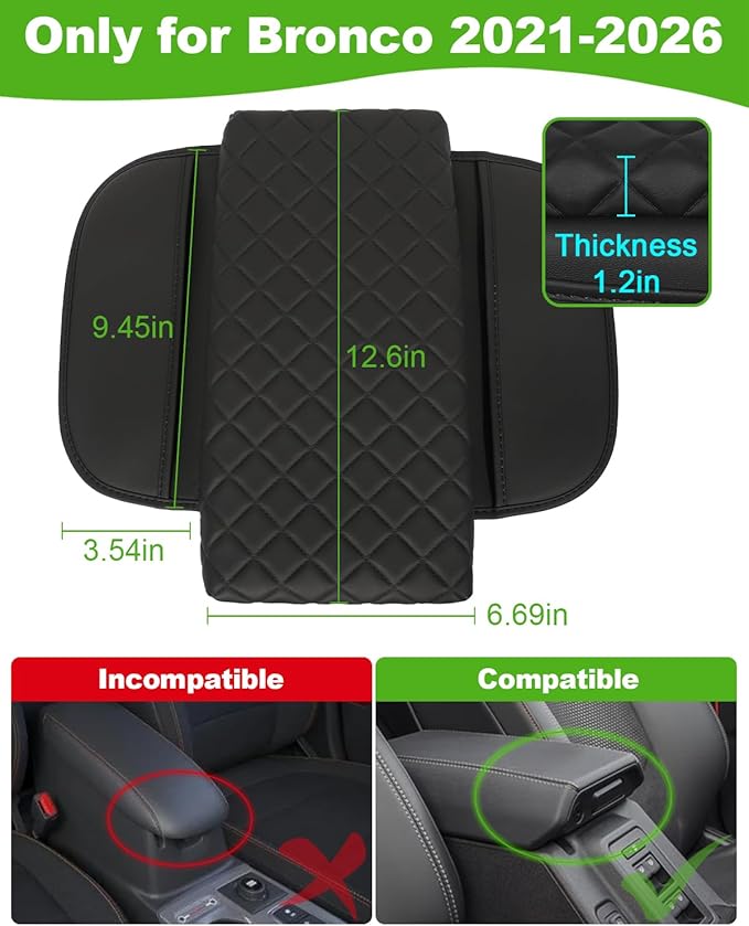 for Bronco Center Console Armrest Cover 2026 2025 2024 2023 2022 2021 Bronco Accessories Black with Pockets Upgrade Arm Rest Pad Console Cushion Lid