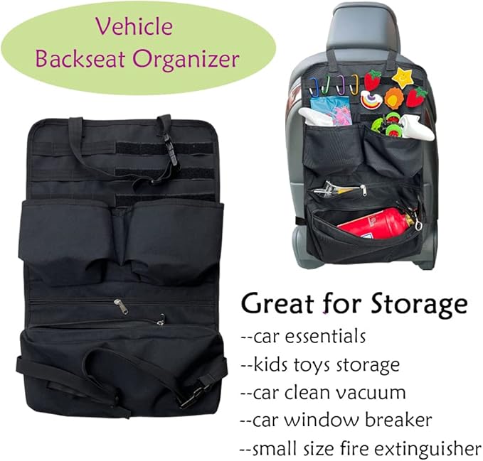 Car Backseat Organizer with Multi-Pockets for Stores Car Accessories, Vacuum and Short Fire Extinguisher-Seat Back Organizer Universal Fits Jeep F150 SUV Truck Pickup