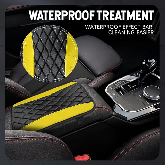 Car Center Console Cushion Pad, Car Armrest Cover, Universal Leather Waterproof Armrest Seat Box Cover, Car Decor Accessories Comfortable Auto Armrest Cover Protector for Cars (Yellow)