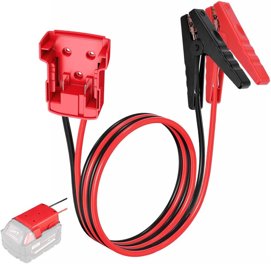 Jumper Cables alligator clips Compatible with Mil.waukee M18 18V Batteries, Silicone wire 8AWG 2FT Automotive Booster Cables for Jump Starting Tool Battery, Temperature resistance 392℉ 200℃