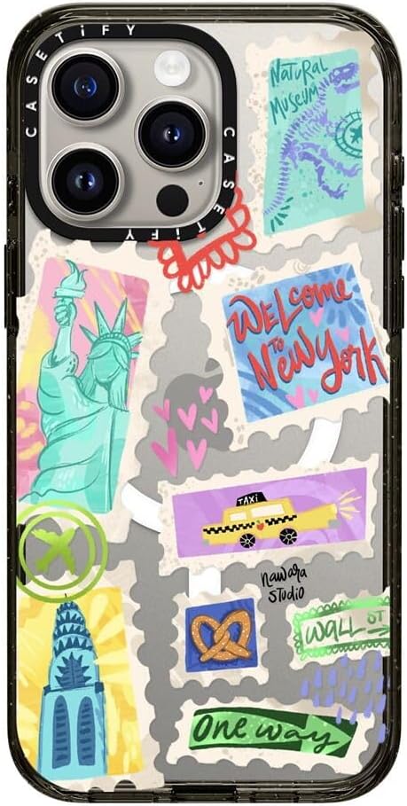 CASETiFY Impact iPhone 15 Pro Max Case [Slim/Compatible with Magsafe / 8.2 ft. 4X Military Grade Drop Protection] - Welcome to New York - Clear Black