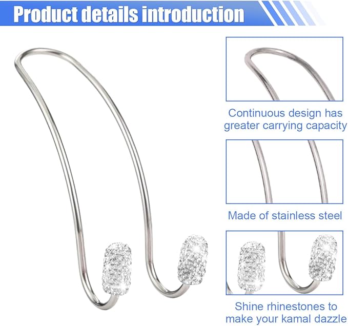 2PCS Car Headrest Hook Hangers, Bling Stainless Steel Car Backseat Holder, Strong Car Headrest Storage Hooks, Universal Car Organizers Accessories for Coats Umbrellas Grocery Handbags (White)