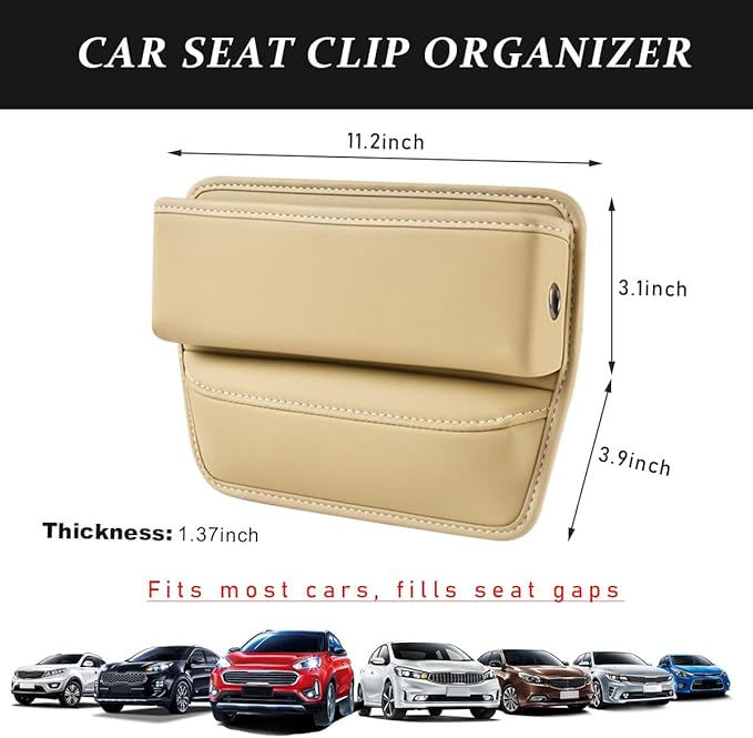 Kewucn Car Seat Gap Organizer, Adjustable Leather Front Seat Gap Filler Storage Box, Multifunctional Auto Console Side Pocket Organizer for Phone Glasses Key Card, Car Accessories (Beige)