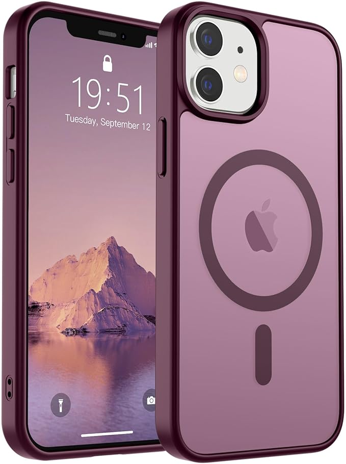 SUPFINE Magnetic for iPhone 12 Case/iPhone 12 Pro Case (Compatible with MagSafe)(Military Grade Drop Protection) Slim Translucent Matte Shockproof with Anti-Fingerprint Phone Case,Wine Red