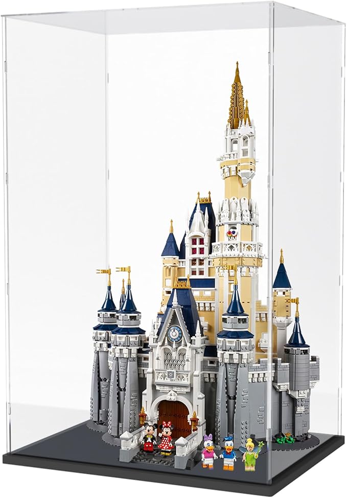 Choowin 31 inch Tall Acrylic Display Case for Lego Disney Castle 71040 Display Thickened Clear Acrylic Display Cases for Collectibles Figures Doll Assemble Dustproof Display Box(Black Base)