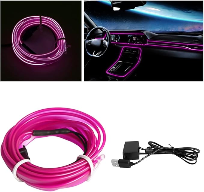 EL Wire LED Strip Lights, 10FT/3M USB Auto Neon Light Strip with Sewing Edge, Electroluminescent Ambient Lighting Kits with Fuse Protection, Car Decoration Accessories (Purple/10FT)
