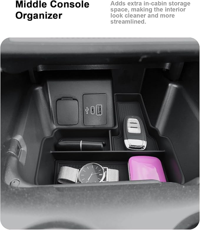 3 Pcs Center Console Organizer For 2025 Ford Explorer - Armrest Box Organizer Tray + 2 Pcs Center Console Storage Tray - Compatible with 2025 Ford Explorer Interior Accessories ABS - Not For 2026