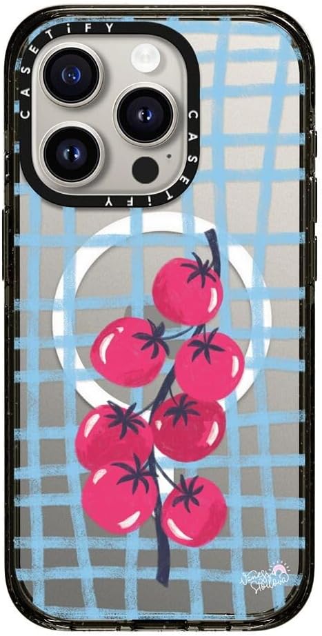CASETiFY Impact Case for iPhone 15 Pro [8.2ft 4X Military Grade Drop Protection/Compatible with Magsafe] - Tomatoes - Clear Black