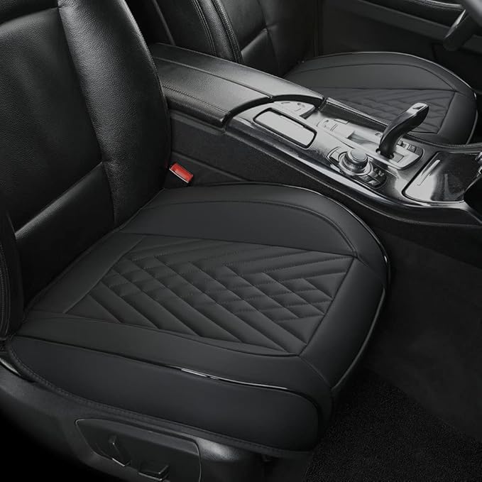 GIANT PANDA 2pcs Front Car Seat Covers Bottom Seat Covers, PU Leather Driver Car Seat Protectors Fits 95% of Vehicles, Wrapping Around The Bottom (Black)