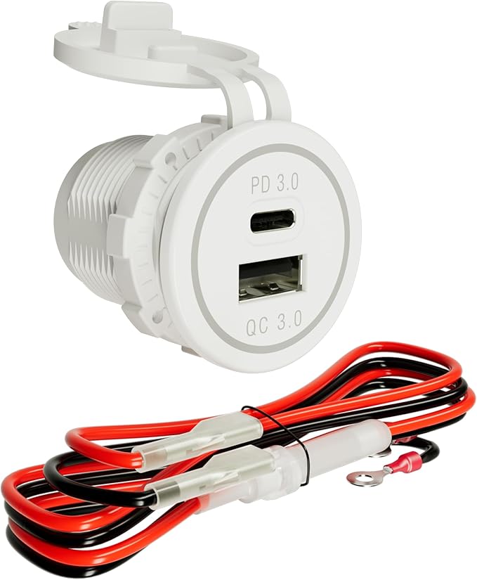 White USB Type C Charger, PD30W QC18W 12V USB Outlet, Compatible with iPhone, iPad, Galaxy, LG, HTC and More