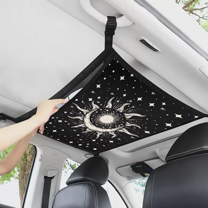 Car Roof Storage Bag Sun Moon Print Car Roof Seat Organizer Premium Car Seat Organizer One-Size-Fits Car Travel Accessories