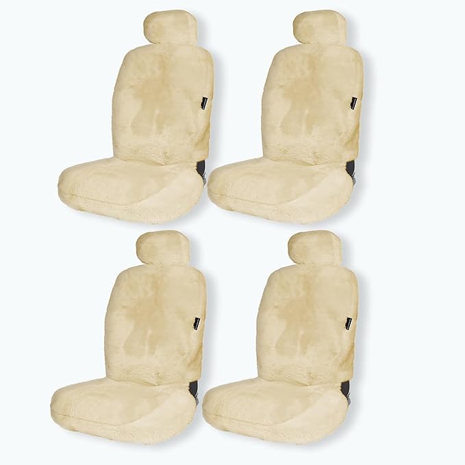 ZONETECH Sheepskin Seat Covers Fuzzy Car Seat Covers Tan Australian Merino Wool Fluffy Fur Auto Accessories All Season Protection for Your Seats Universal Fits Most Car SUV Airbag Compatible 4-Pack