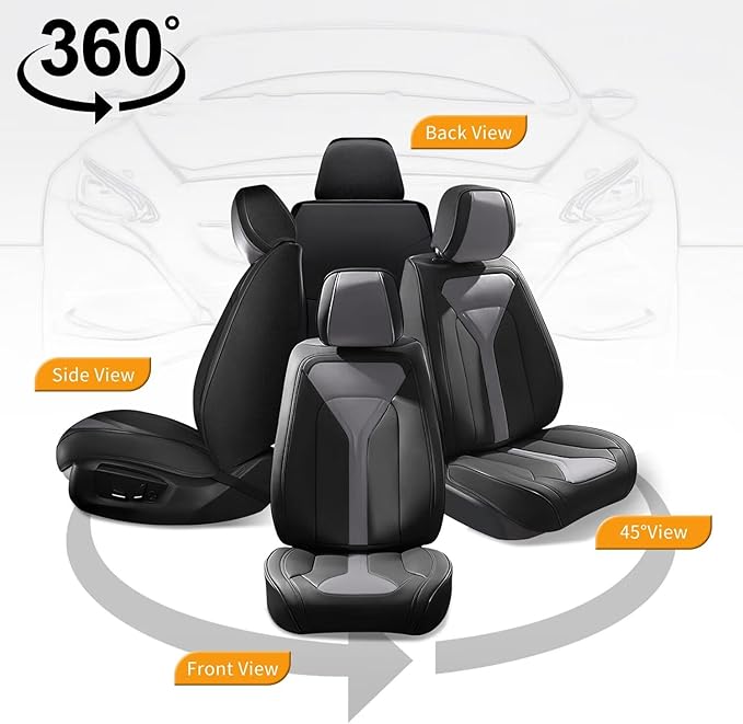 Car Seat Covers Fit for Kia Sorento 2007-2023 2024 2025 Custom Faux Leather Front Set Breathable Seat Cover Fit for Sorento (2 Seat,Black&Grey)