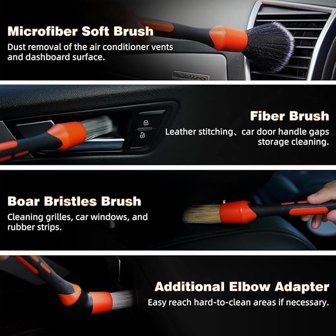 Car Detailing Brush Kit, Ultra Soft Long Bristle Horse Hair Leather Cleaning Brush,Car Cleaning Kit Interior for Seats Leather Care