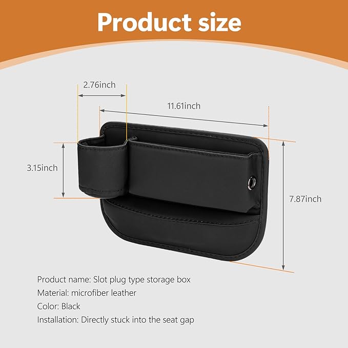 Pack-1 Car Organizers Storage Box, Car Seat Gap Filler with Cup Holder, Leather Center Console Side Storage Box, Universal for Most Cars, Trucks, Vans (Black), YUMCWH2408BL-1PC