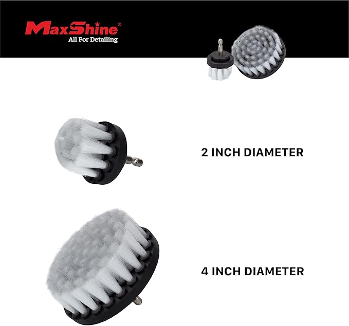 Maxshine 2" & 4" Universal 2-Piece Soft Leather Drill Brush Attachment Set – Professional Detailing for Leather, Fabric, Delicate Carpets & Convertible Tops – Gentle Cleaning Tool