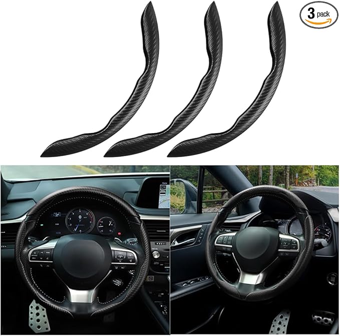 Mandark 3PCS Carbon Fiber Car Steering Wheel Cover, Anti-Skid Leather Vehicle Segmented Steer Wheel Protector, Auto Interior Protection Guard Accessories, Universal for Most Cars (Black)