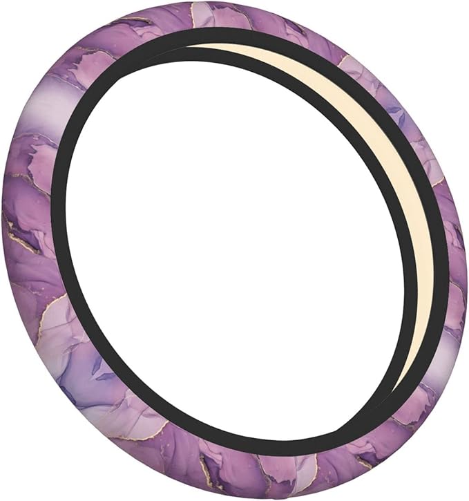 Purple Marble Steering Wheel Cover Women Men Elastic Stretch Soft Car Wheel Protector Universal Breathable No-Slip Car Accessories for Truck Van SUV Auto Fit 14-15 Inches