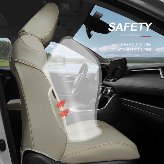 Lolcar Rav4 Seat Covers Custom Fit for Toyota Rav4 (for Hybrid) 2019-2025 LE,XLE,XLE Premium,Limited,Woodland Edition, Leather Truck Seat Cover Full Set for SUV,Faux Leather(Grid Beige)