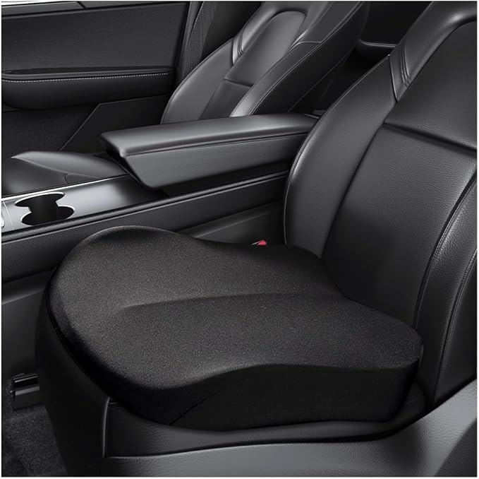 Car Seat Cushion, Comfort Memory Foam Car Cushion, Non-Slip Auto Booster Seat Cushion for Improve Driving Vision, Suitable for Vehicles Trucks SUVs Car Accessories (Black)