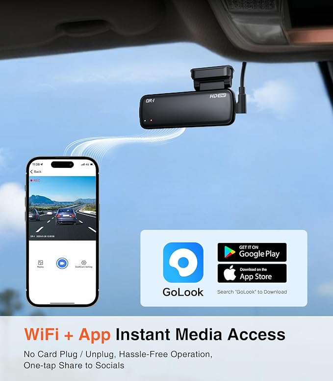 AINAVI Front Dashcam for Cars, Mini 2K Dash Camera, Dash Cam Built-in WiFi Wireless with APP Control, Hidden-Style Single Car Camera/WDR/Night Vision/G-Sensor/24H ParkingMode
