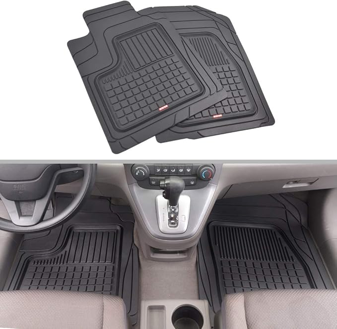 BDK Performance FlexTough 5-Piece Front & Rear Rubber Car Floor Mats & Cargo Liner For Cars SUVs Trucks Vans, All-Weather Heavy Duty Semi Custom Fit Trimmable Trim-To-Fit Deep Dish Protection Non-Slip