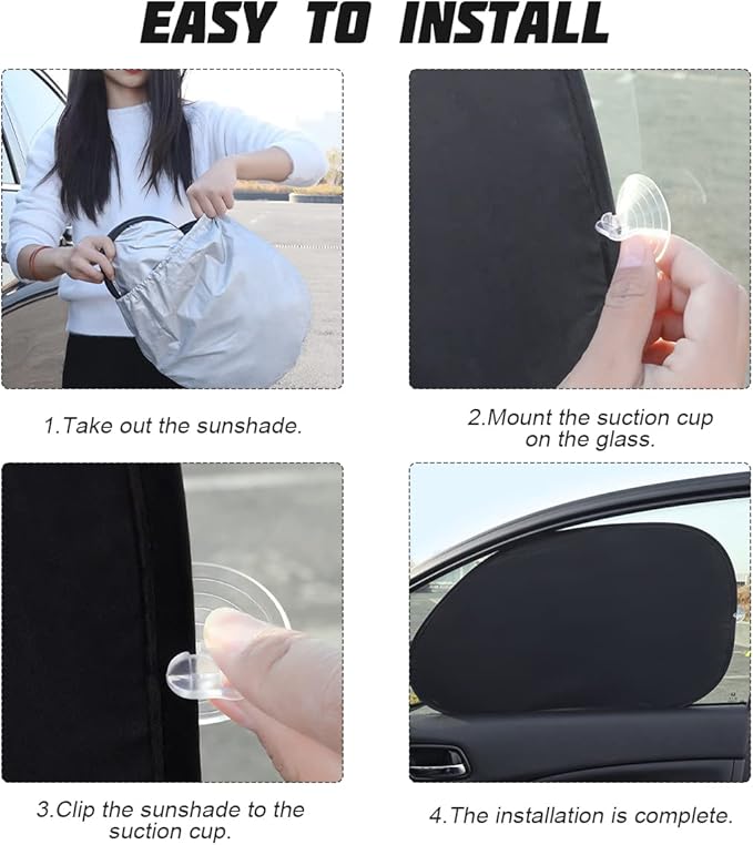 Car Window Shade, 6Pack Set Auto Sun Shades for Side Window Front and Rear Windshield with Storage Pouch for Car, SUV, Van, Truck, Full Sun Protection, Block UV Rays, Keep car Cool (59.5"x27.6"/6PCS)