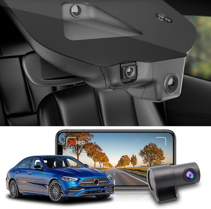 Fitcamx 2160P+Rear 1080P Dash Cam Adapts for Mercedes-Benz C-Class 2022-2025 C300 Sedan Coupe Cabriolet (HD2-6329), OEM Look, Dual HD Video, Loop Recording, WiFi & APP, G-Sensor, Easy to Set, 128GB