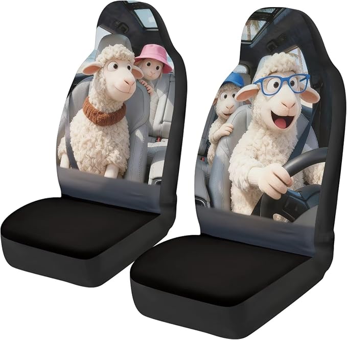 Cute Car Seat Covers Front Seats Breathable Front Seat Covers Sheep Stretch Polyester Fabric Cover Removable Automotive Accessories Suitable for Most Cars,SUV,Sedan