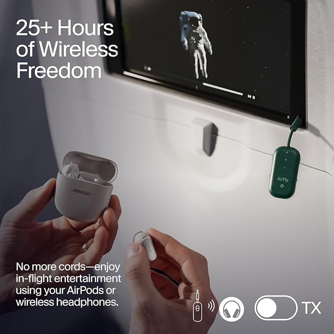 Twelve South AirFly Pro | Bluetooth Wireless Transmitter/Receiver Adapter for 2 Headphones, Audio Sharing, Compatible with 3.5mm aux Jack for Airplanes, TV, Gym, Stereo, and Travel, Evergreen