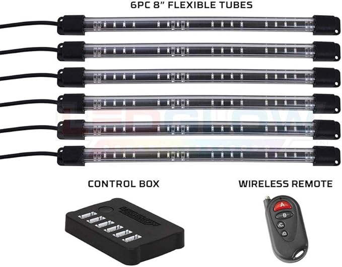 LEDGlow 6pc Flexible Million Color Multi-Color LED Interior Footwell Underdash Neon Lighting Kit for Cars & Trucks - 15 Solid Colors - 10 Unique Patterns - Music Mode - Includes Control Box & Remote