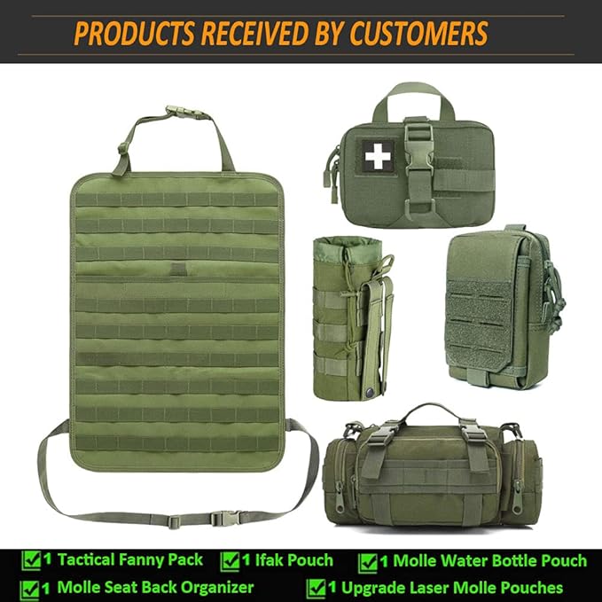 Tactical Seat Back Organizer, Od Green Molle Seat Covers, Tactical Car Vehicle Panel with Pouches for Truck Seat Back Organizers