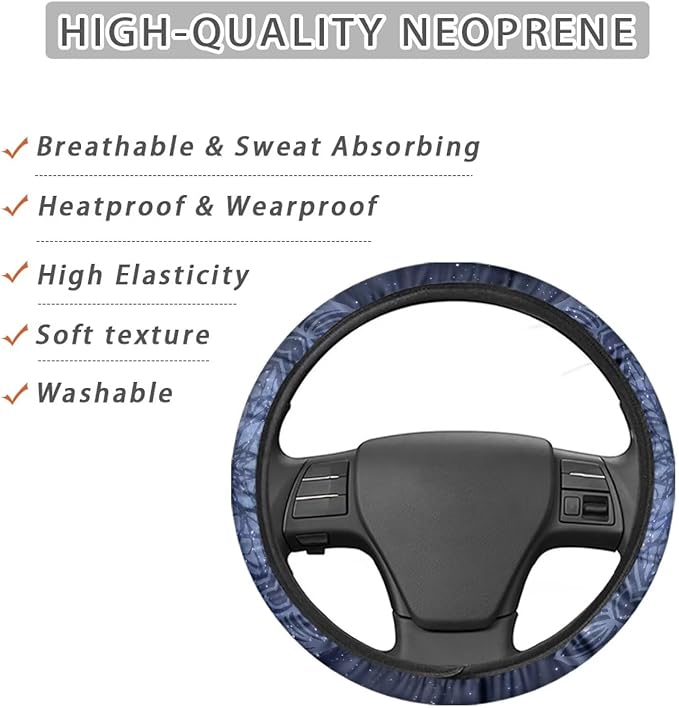 AFPANQZ Mandala Floral Print Car Steering Wheel Cover Sweat Absorption Safe Driving Anti-Slip Durable Steering Wheel Protection No Smell Fashion Machine Washable Universal Purple