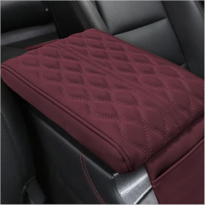 Ziciner Car Center Console Cover, Leather Memory Foam Armrest Cushion Protection Pad, Waterproof Hand Rest Pillow with Height Increase, Universal Accessory for Most Car (Wine Red)