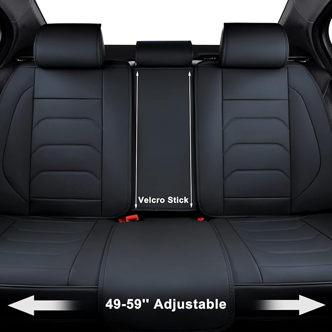 Black Car Seat Covers Full Set, Breathable Leather Automotive Front and Rear Seat Covers & Headrest for Comfortable Driving, Universal Auto Interior Fit for Most Kinds of Vehicles, Cars