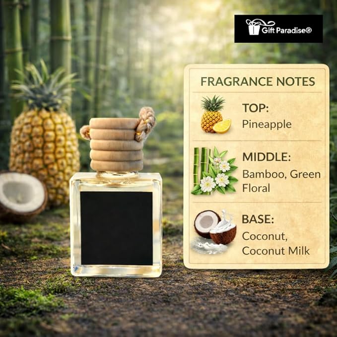 Gift Paradise® Bamboo & Coconut Car Air Freshener Set of 3 – 10 ml Hanging Diffusers with Wooden Cap, Clean Spa Coconut Scent for Car, Closet & Office, Long Lasting – Premium Magnetic Gift Box