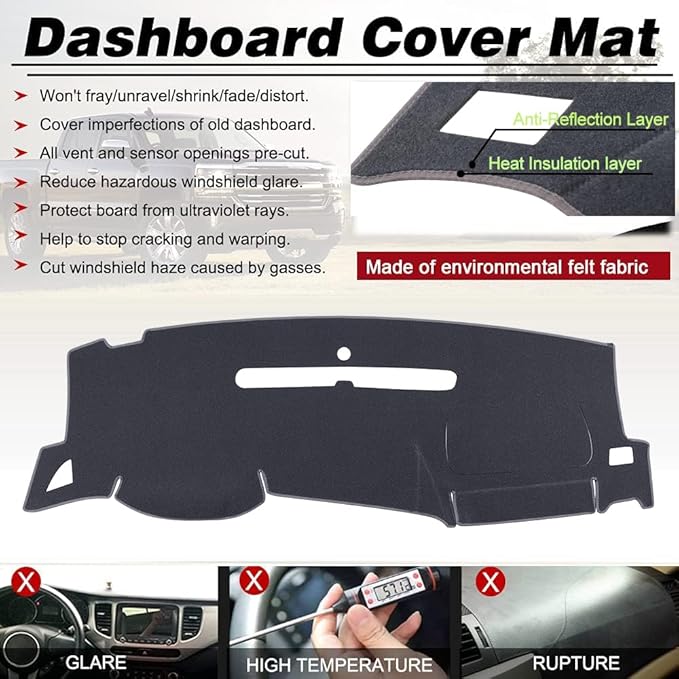 Dashboard Cover for GMC Sierra and Chevrolet Silverado- Fits 2007-2013 Models with Two Glove Boxes. Custom Fit Dash Mat, Won't Break Dash Sensors(Premium Carpet, Gray)