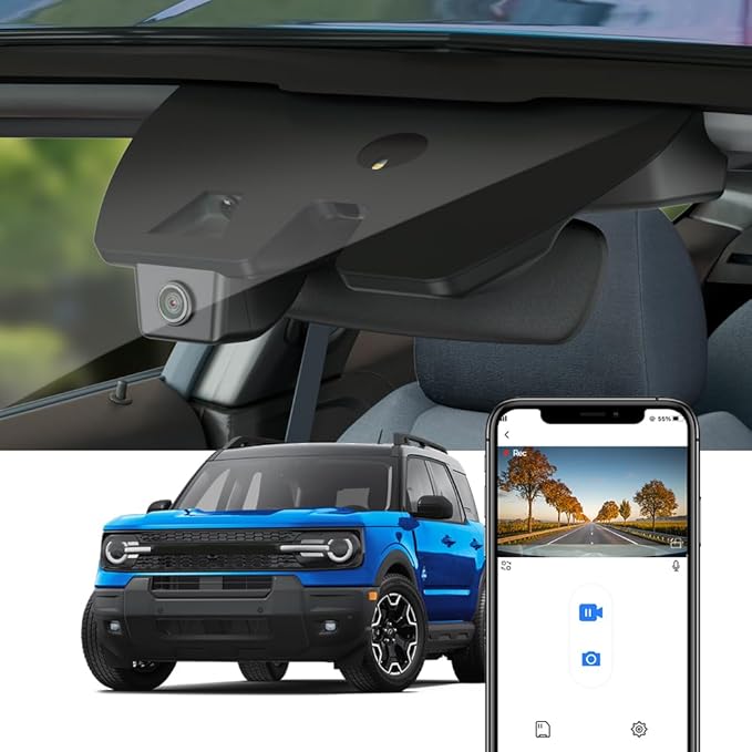 Fitcamx 4K Dash Cam Suitable for Ford Bronco Sport 2021-2025 (HD2-D5500), 5 Pin Plug, OEM Factory Look, UHD 2160P Video, Built-in WiFi & APP, Loop Recording G-Sensor, Plug & Play, 64GB Card