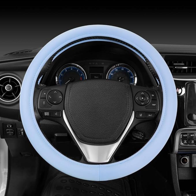 Carbella Ultra Soft Blue Steering Wheel Cover, Car Accessories for Women, Non-Slip Comfy Soft Grip Faux Leather Auto Steering Wheel Cover for Cars Trucks Vans SUVs Gift Idea - Fits Standard 15" Inches