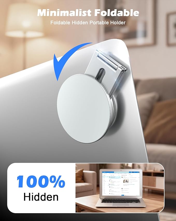 CloudValley Magnetic Phone Laptop Holder Mount, Foldable Hidden Portable Stand for iPhone 17/16/15/14/13 & All Phone, Clamp for Monitor Side, Compatible with Laptop, Desktop, Tesla Model 3/ Y, Gray