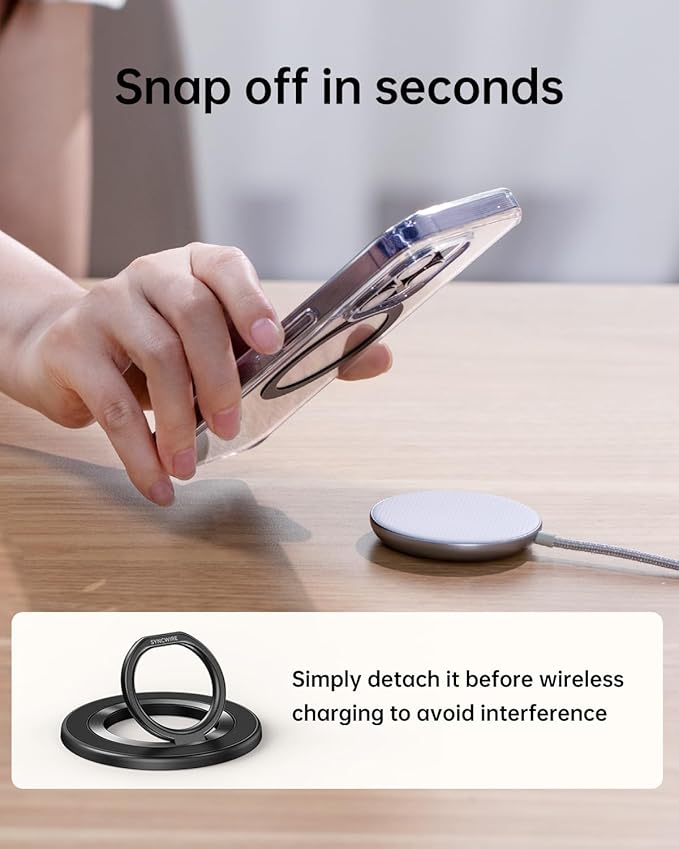 SYNCWIRE Magnetic Phone Ring Holder for MagSafe [2 Pack] - Magnet Cell Phone Grip Stand Finger Ring Kickstand Two-Sided Magnetic Compatible with iPhone 17 Pro Max 16 15 14 13 12 MagSafe Accessories