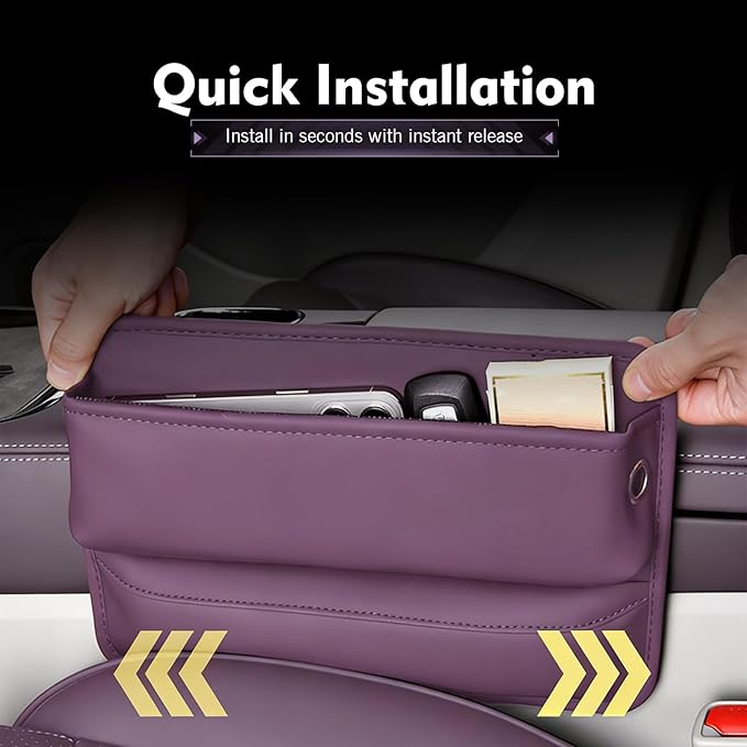 Leather Car Seat Gap Filler, Waterproof Anti-Slip Side Storage Pouch for Phones Keys Glasses Cards, Universal for Most Cars, SUVs, Trucks (Purple)
