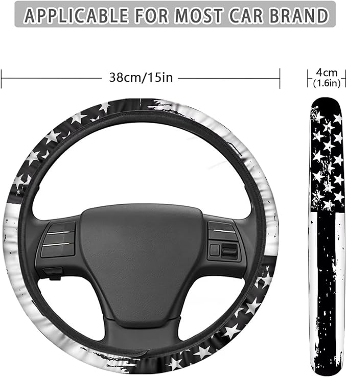 SEANATIVE American Flag Print Universal Steering Wheel Cover, Silicone Steering Wheel Cover, Easy to Disassemble, Non-Slip Soft Steering Wheel Cover