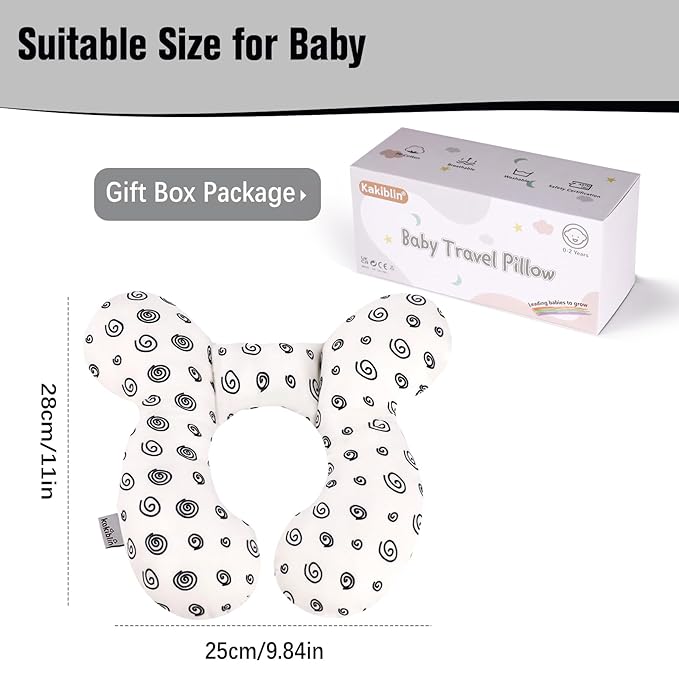 KAKIBLIN Baby Neck Pillow, Baby Head Pillow, Upgraded Travel Support Pillow for Carseat, Neck Support for Car Seat, Stroller, Pushchair (Snail)