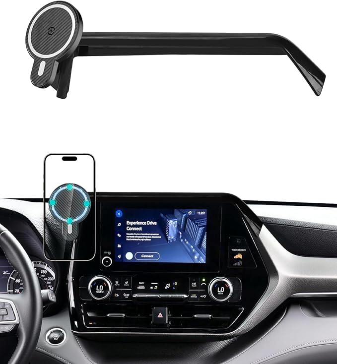 PZK Car Phone Mount for 2020-2025 2026 Toyota Highlander L/LE/Hybrid XLE/Nightshade Accessories 8-inch Screen Magnetic 15W Fast Wireless Charger Cell Phone Holder Not Affect Vent (Not fit 12.3 inch)