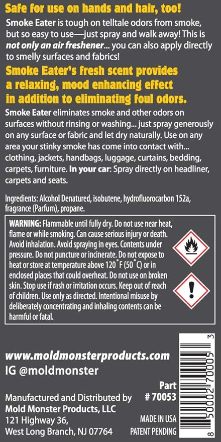 Smoke Eater Odor Eliminator Aerosol Spray, Black Glacier, 3.5 oz — Tea Tree Oil Breaks Down Smoke at the Molecular Level